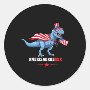Amerisaurusrex 4 juli Amerikaanse vlag T-rex Din Ronde Sticker