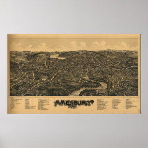 Amesbury Massachusetts 1890 Antiek Panoramische Ka Poster