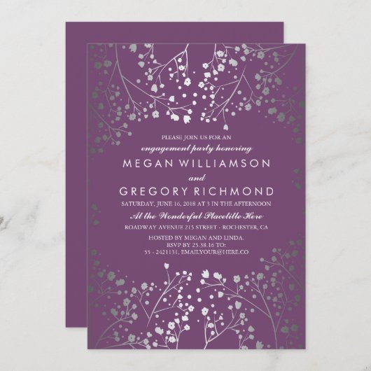 Amethist en Silver Baby's Breath Engagement Party Kaart (Voorkant / Achterkant)