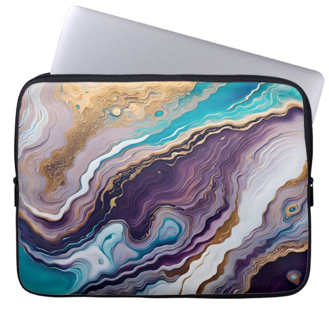 Amethist en Turquoise Abstract Laptop Sleeve (Voorkant)