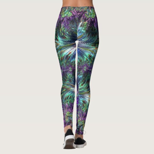 Amethist Paarse en Aqua Feathers Abstract Leggings (Achterkant)