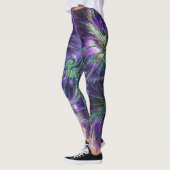Amethist Paarse en Aqua Feathers Abstract Leggings (Links)