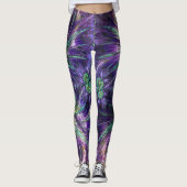 Amethist Paarse en Aqua Feathers Abstract Leggings (Voorkant)