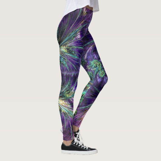 Amethist Paarse en Aqua Feathers Abstract Leggings (Rechts)
