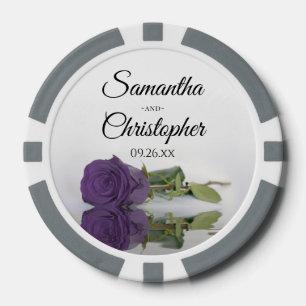 Amethist Paarse Roos Couple's Namen & Trouwdatum Poker Chips