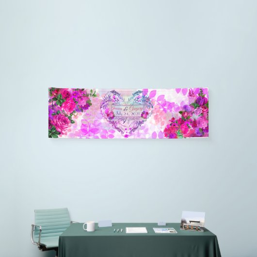 Amethist Raspberry Bloemen Bruiloft Spandoek (Beurs)