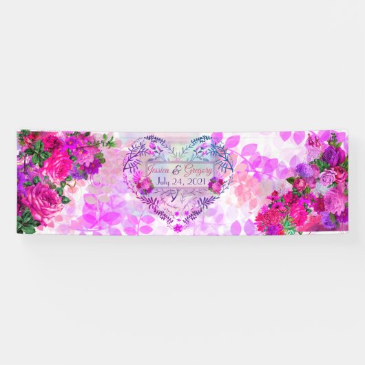 Amethist Raspberry Bloemen Bruiloft Spandoek (Horizontaal)