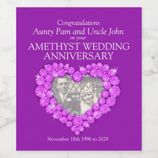 Amethist trouwdag aangepaste wijnlabels wijn etiket (Enkel label)