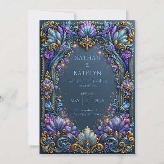 Amethist Vlindertuin Bruiloft Kaart (Voorkant)
