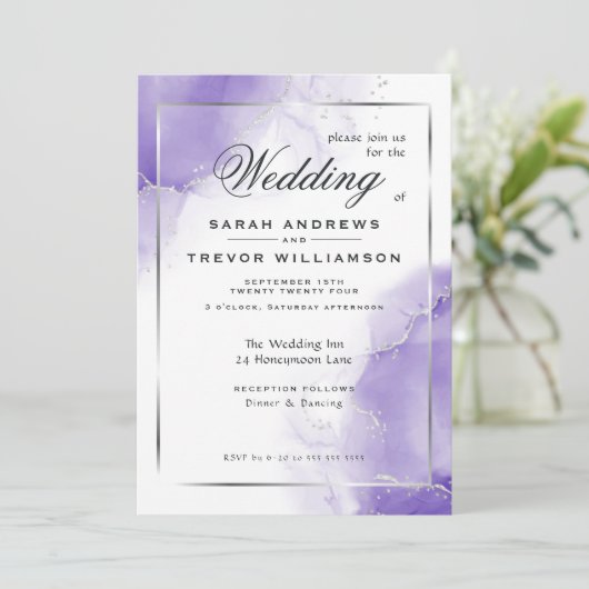 Amethist Zilver Abstract Marmer Kaart (Staand voorkant)