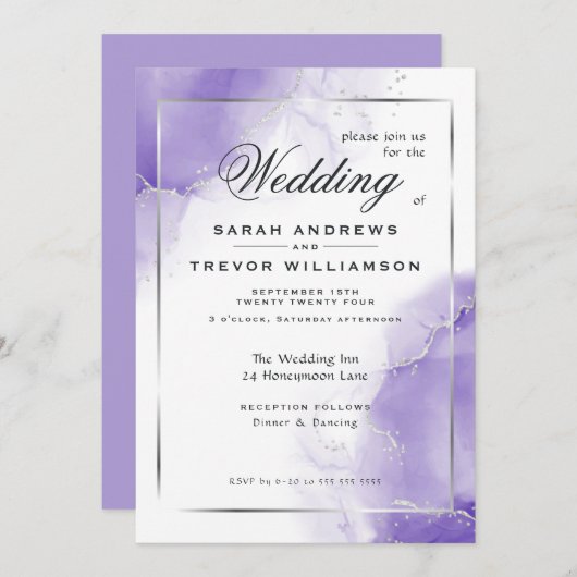 Amethist Zilver Abstract Marmer Kaart (Voorkant / Achterkant)