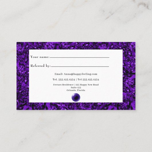 Amethyst & Amethyst Crystal Ball Psychic Medium Aanbevelingskaartje (Achterkant)