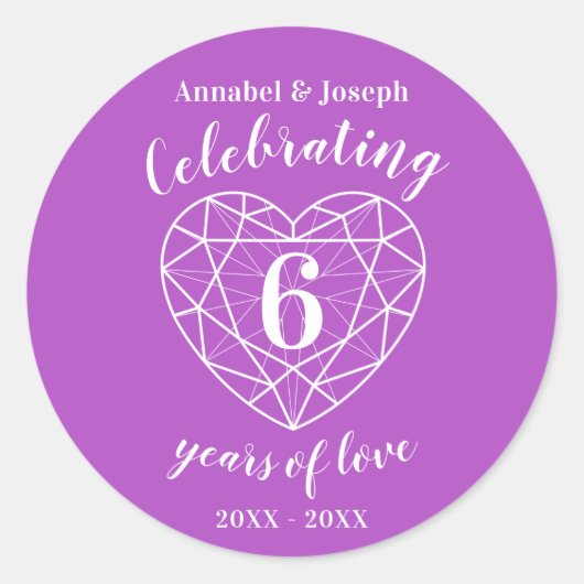 Amethyst anniversaire 6 ans d'amour autocollants (Devant)