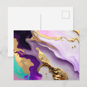 Amethyst & Blush Marmer met Vloeibaar Goud Briefkaart