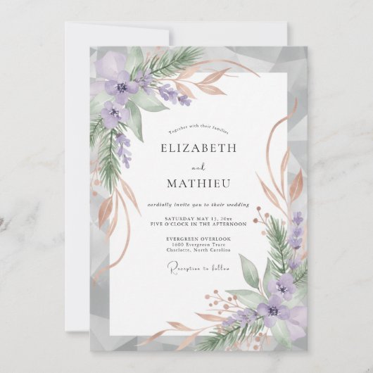 Amethyst Champagned blad Bruiloft Kaart (Voorkant)