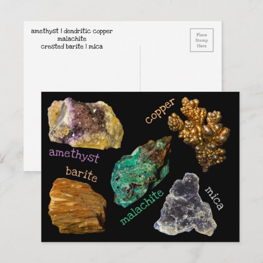 Amethyst Copper Malachite Barite Mica Minerals db2 Briefkaart (Voorkant / Achterkant)