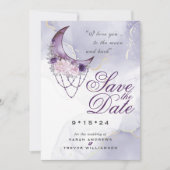 Amethyst Crescent Moon Photo Save the Date Kaart (Voorkant)