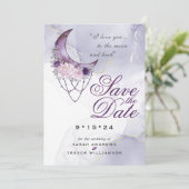 Amethyst Crescent Moon Photo Save the Date Kaart (Staand voorkant)