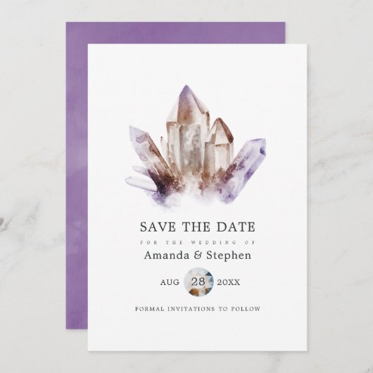Amethyst Crystal Wedding Save The Date (Voorkant / Achterkant)