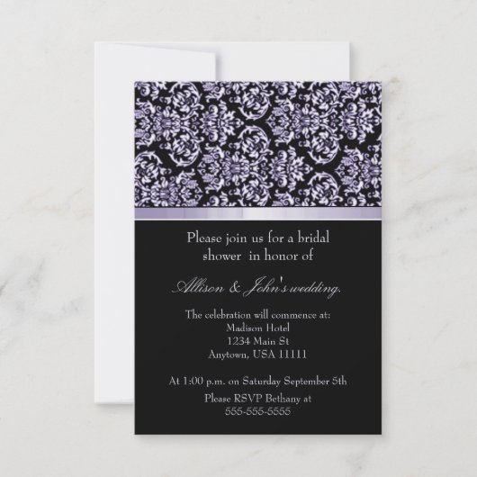 Amethyst Damask Ribbon Bridal Shower Invitation (Devant)