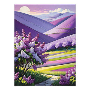 Amethyst Droom: Veld van Bloemen Schilderij Foto Afdruk