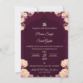 Amethyst Elegance: Floral Purple Wedding Invitatio Kaart