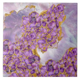Amethyst en Gold — Abstract kristalcluster Tegeltje
