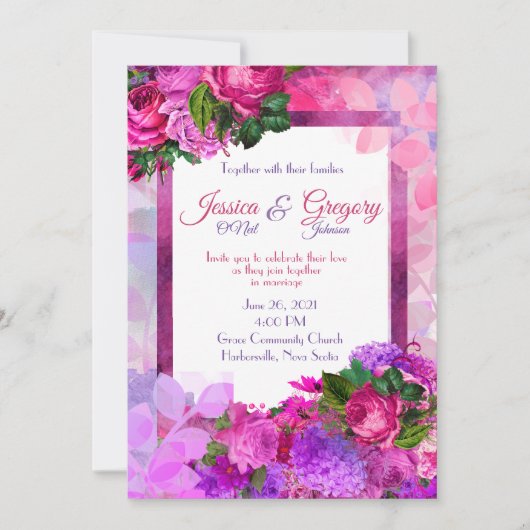 Amethyst Faire-part de mariage Floral framboise (Devant)