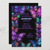 Amethyst foncé ailes Invitation d'anniversaire (Devant / Derrière)