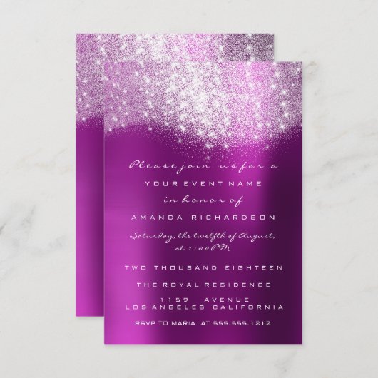 Amethyst Fuchsia Metal Glitter Formele Uitnodiging (Voorkant / Achterkant)