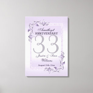 Amethyst Gem & Glitter 33rd Wedding Jubileum Canvas Afdruk