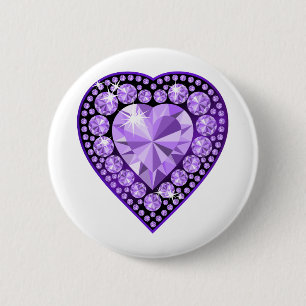 Amethyst Gem hart Ronde Button 5,7 Cm