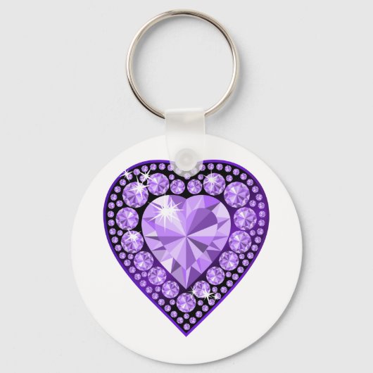 Amethyst Gem hart Sleutelhanger (Voorkant)