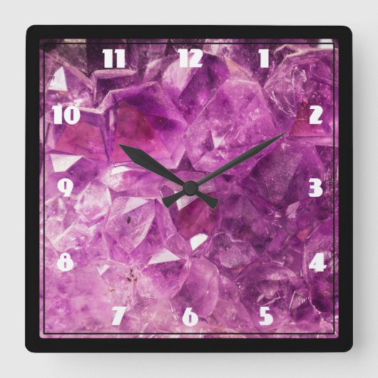 Amethyst Gemstone Afbeelding Shiny and Sparkly Vierkante Klok (Voorkant)
