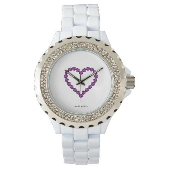 Amethyst Gemstone Heart Paars Horloge (Voorkant)