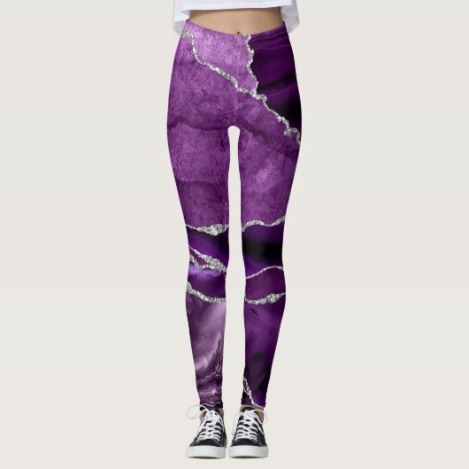 Amethyst Geode Sparkle Band Violet Purple Leggings (Voorkant)