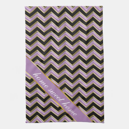 Amethyst Gold Black Zigzag Pattern Theedoek (Verticaal)