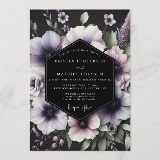 Amethyst Gotische Anemoon Bruiloft Kaart (Voorkant)