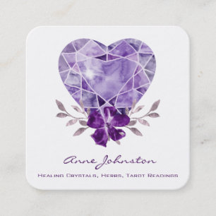 Amethyst Heart Floral Carré Carte de visite