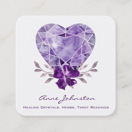 Amethyst Heart Floral Square Visitekaartje (Voorkant)