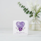 Amethyst Heart Floral Square Visitekaartje (Staand voorkant)
