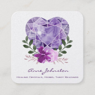 Amethyst Heart Flowers Square Visitekaartje