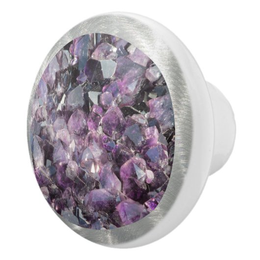 Amethyst in geborsteld metaal Lijst Keramische Knop (Rechts)