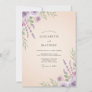 Amethyst Ivoor Crème Wildbloem Bruiloft Kaart