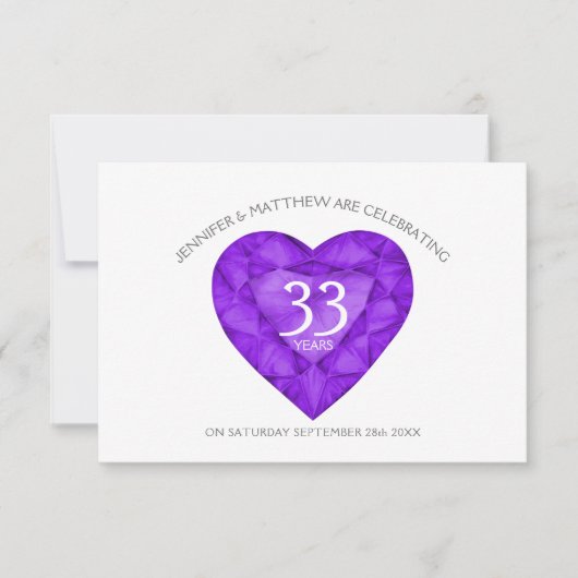 Amethyst Jubileum waterverf hart RSVP Kaartje (Voorkant)