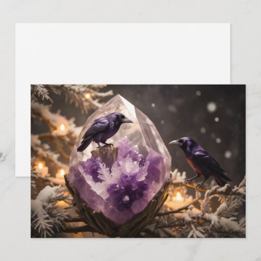 Amethyst Kristal Fantasie - Kraaien Ravens Kerstmi Feestdagenkaart (Voorkant / Achterkant)