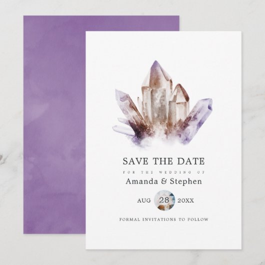 Amethyst Kristallen Bruiloft Save The Date (Voorkant / Achterkant)