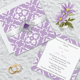 Amethyst Lily Damask Floral Wedding Kaart