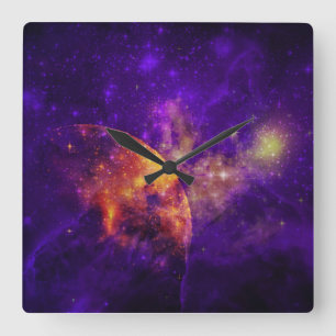 Amethyst lucht, Gouden Planeet & Nevel Wandklok Vierkante Klok