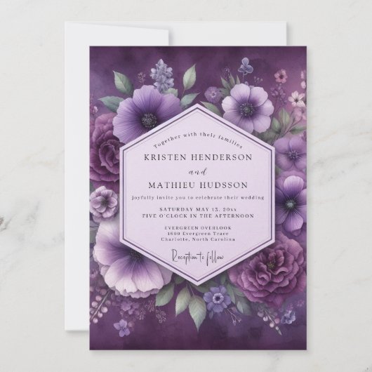 Amethyst Luminous Bloom Wedding Kaart (Voorkant)